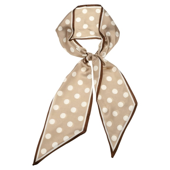 Fashion Scarves for Women, Silky Satin Head Scarf 59" x 5", Polka Dot Brown