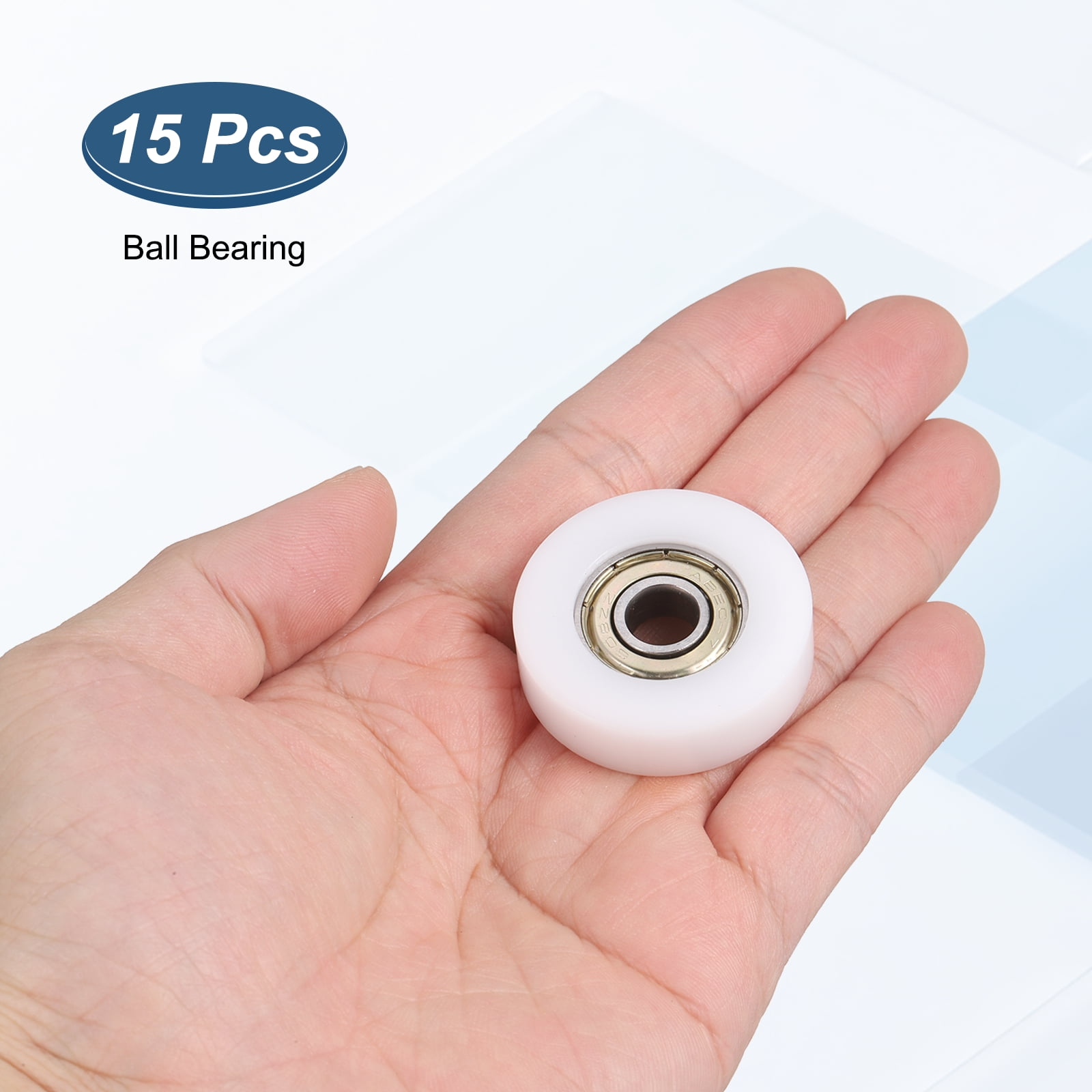 15 Pack 608ZZ Ball Bearing Guide 8x36x10mm Double Metal Shielded Nylon Roller Bearings, Flat Pulley Wheel for Furniture, Hardware Accessories, White