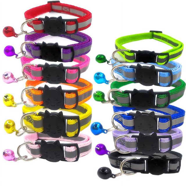 (12 colores) Collar reflectante para gato, Collar y campana antiestrangulamiento para gatito, Collar ajustable para gato, accesorios para gatos y mascotas