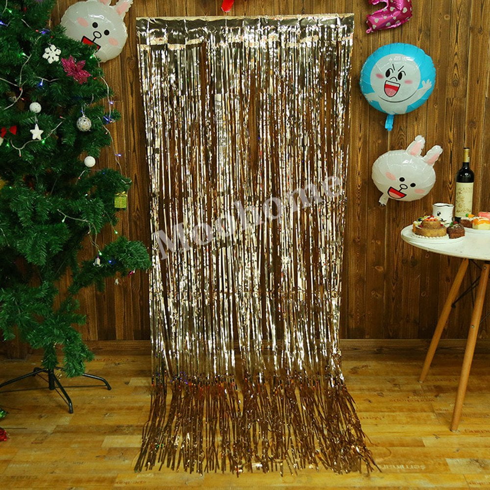 2 Pack Big 3ft x 8ft Champagne Gold Foil Curtains Backdrop Door Window