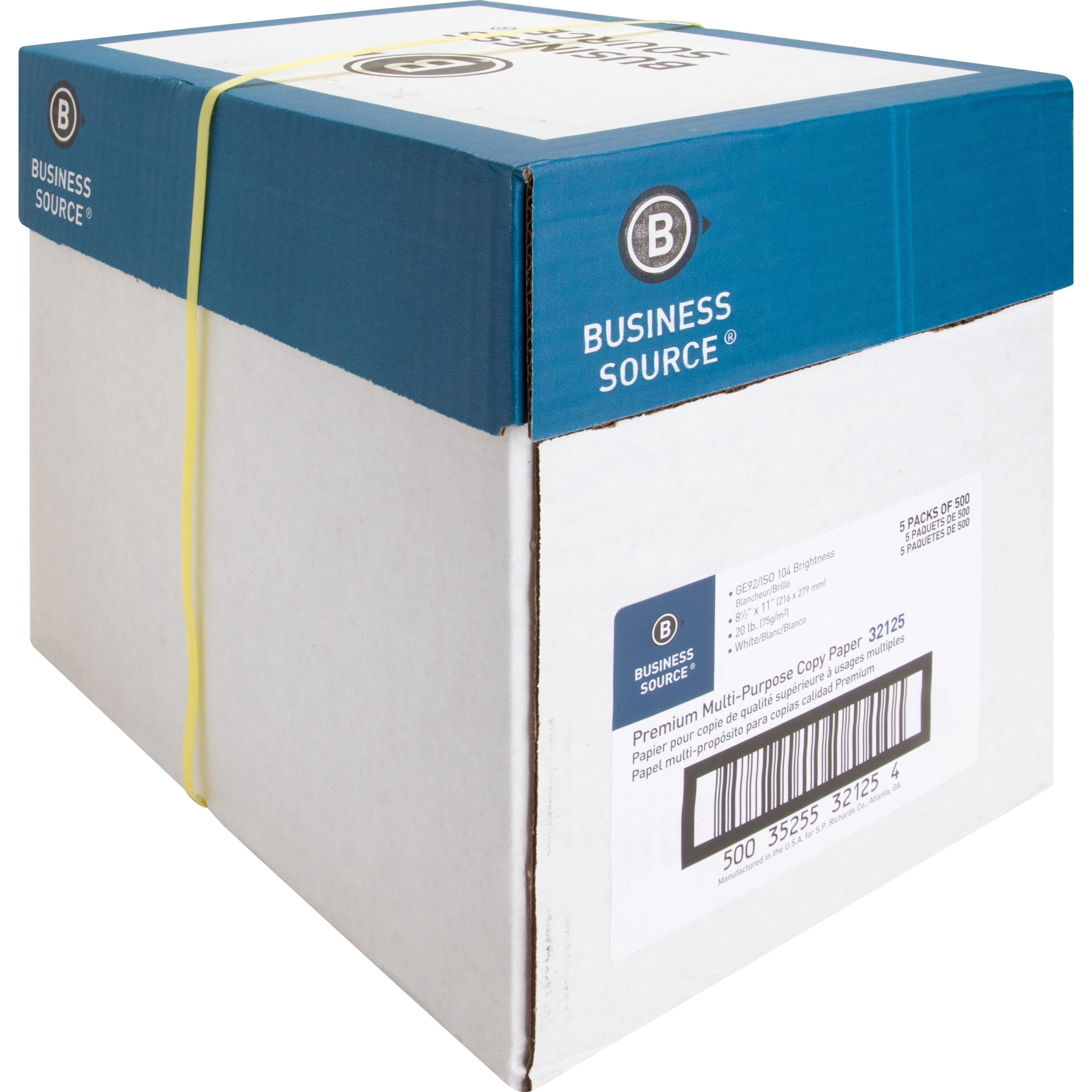 Business Source, BSN32125, Premium Multipurpose Copy Paper, 2500 / Carton, White