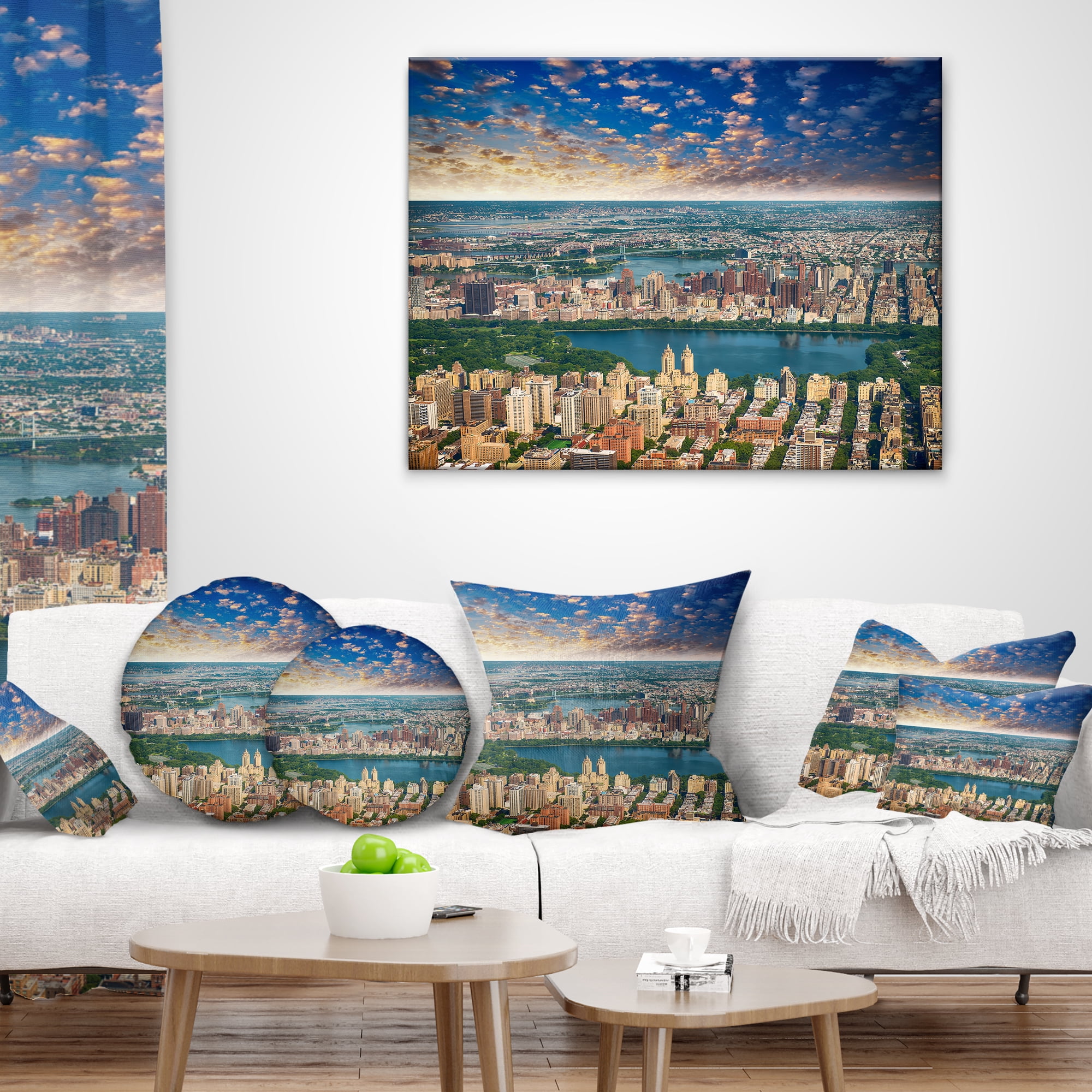 Designart Aerial View of Central Park - Landscape Photography Throw Pillow - 12x20