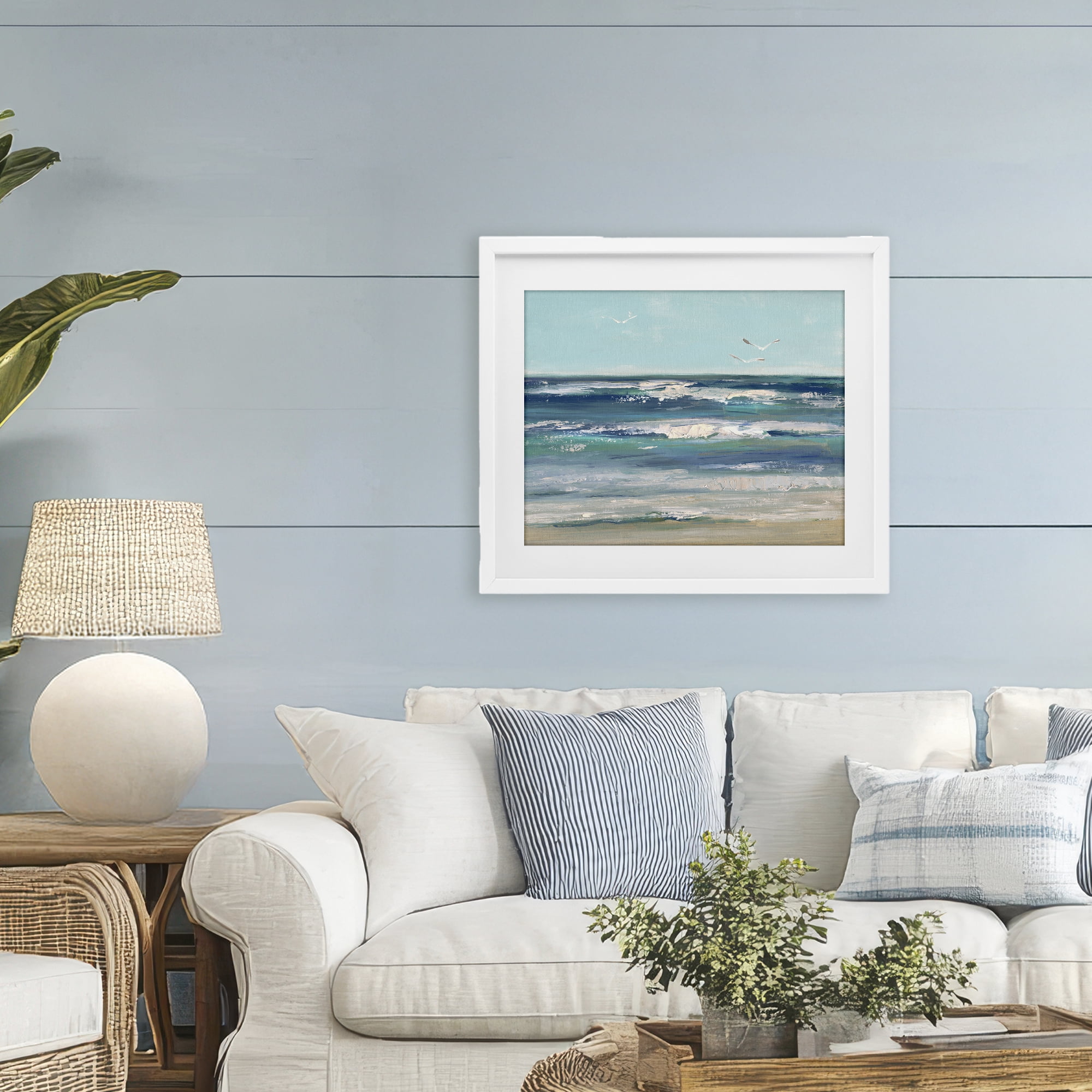Stupell Industries Seagulls over Rolling Waves White Framed Print Under Glass, design by Sally Swatland