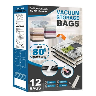 Cubepoint 12 Pack Vacuum Storage Bags with Hand Pump, 3 Jumbo 3 Large 3 Medium 3 Small Space Saver Bags, Airtight Vacuum Sealed Bags for Clothes, Comforters, Blankets