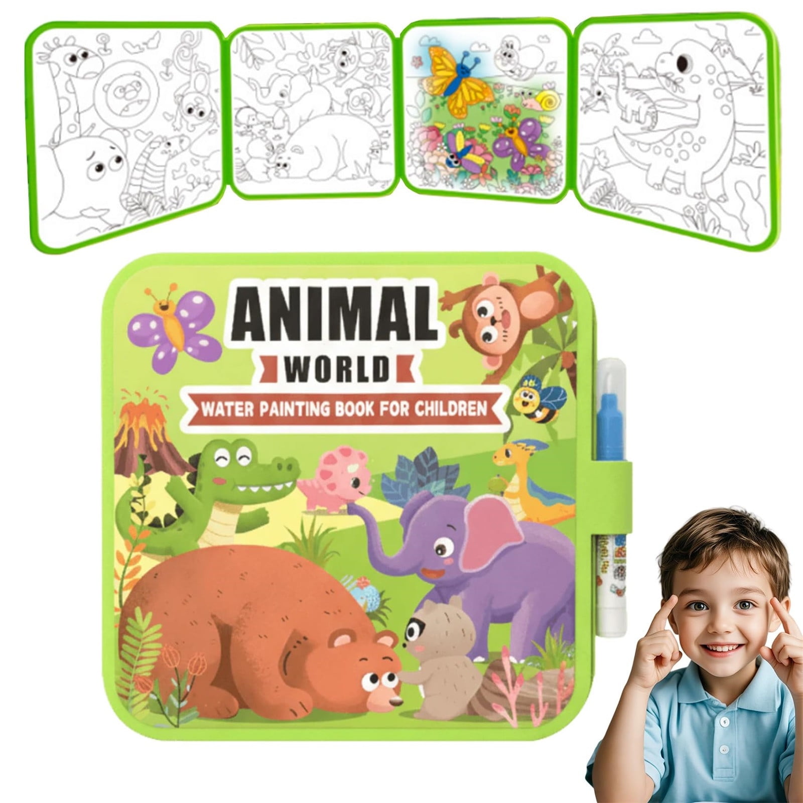 2PC Reusable Water Coloring Book For Kids With No-Mess Painting, Magic Reveal Colors And Included Water Pen, Educational Art Activity For Toddlers And Children, Canvas Material, 8.7X8.7In