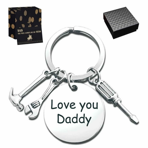 Father’s Day Gifts Keychain Gifts from Son Daughter Children Round Keyring Birthday Christmas Gifts for Dad Papa Daddy - Love you Dad Silver 01