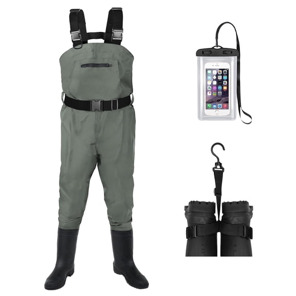 DikaSun Bootfoot Chest Waders for Men & Women, Waterproof 2-Ply Nylon/PVC Fishing Wader with Boots for Outdoor,Sizes 4-13 Bootfoot(M5/W7,Gray)
