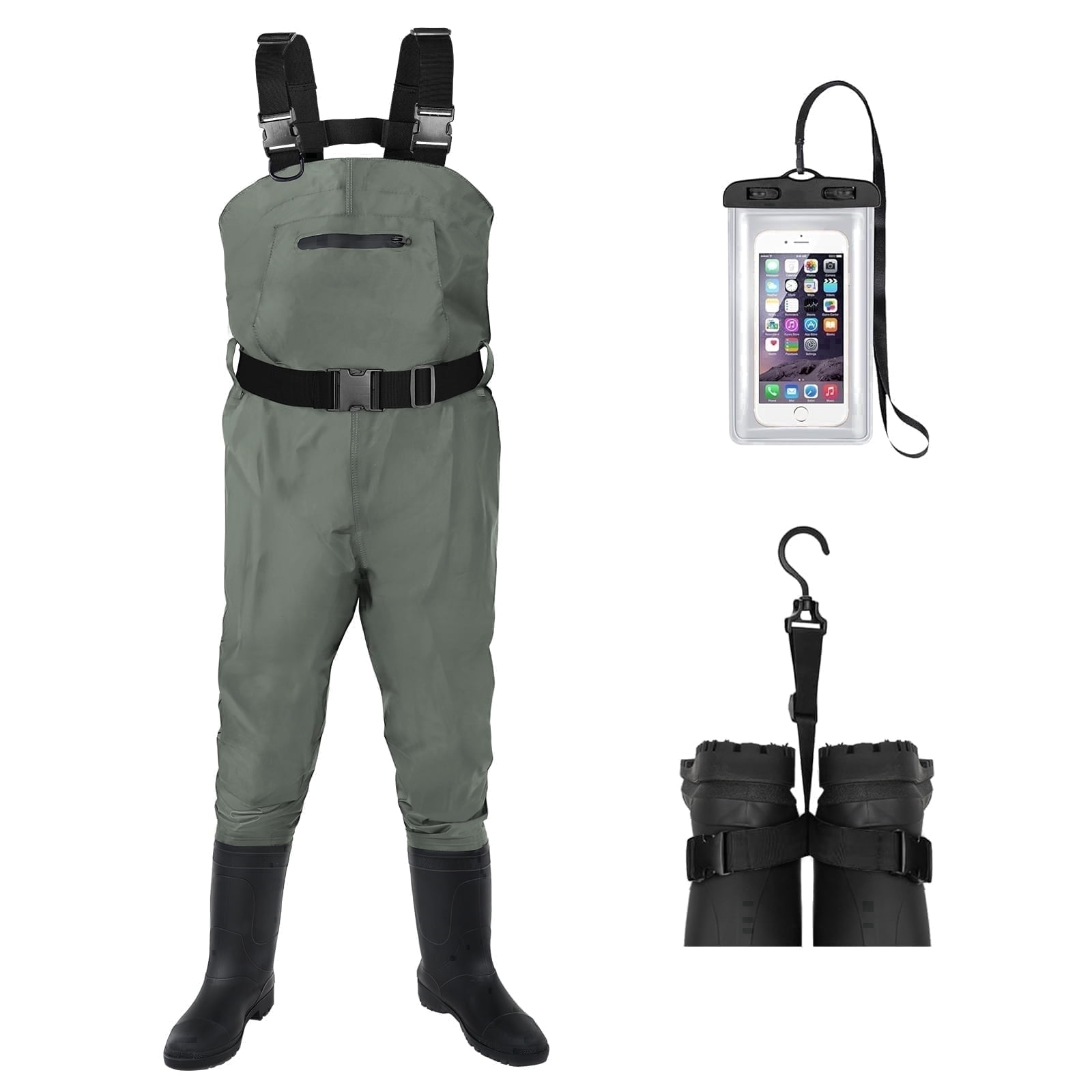 DikaSun Bootfoot Chest Waders for Men & Women, Waterproof 2-Ply Nylon/PVC Fishing Wader with Boots for Outdoor,Sizes 4-13 Bootfoot(M5/W7,Gray)
