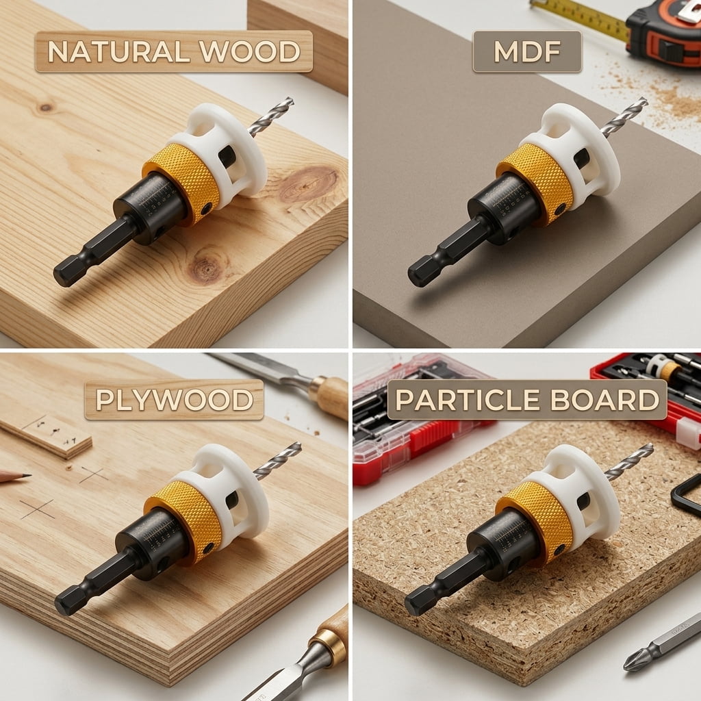 Wakehye 2026 New Countersink Drill Bit Set High Speed Steel Counter Sink Drill Bits with Depth Stop and 1/4" Shank for Wood Particle Board Plywood