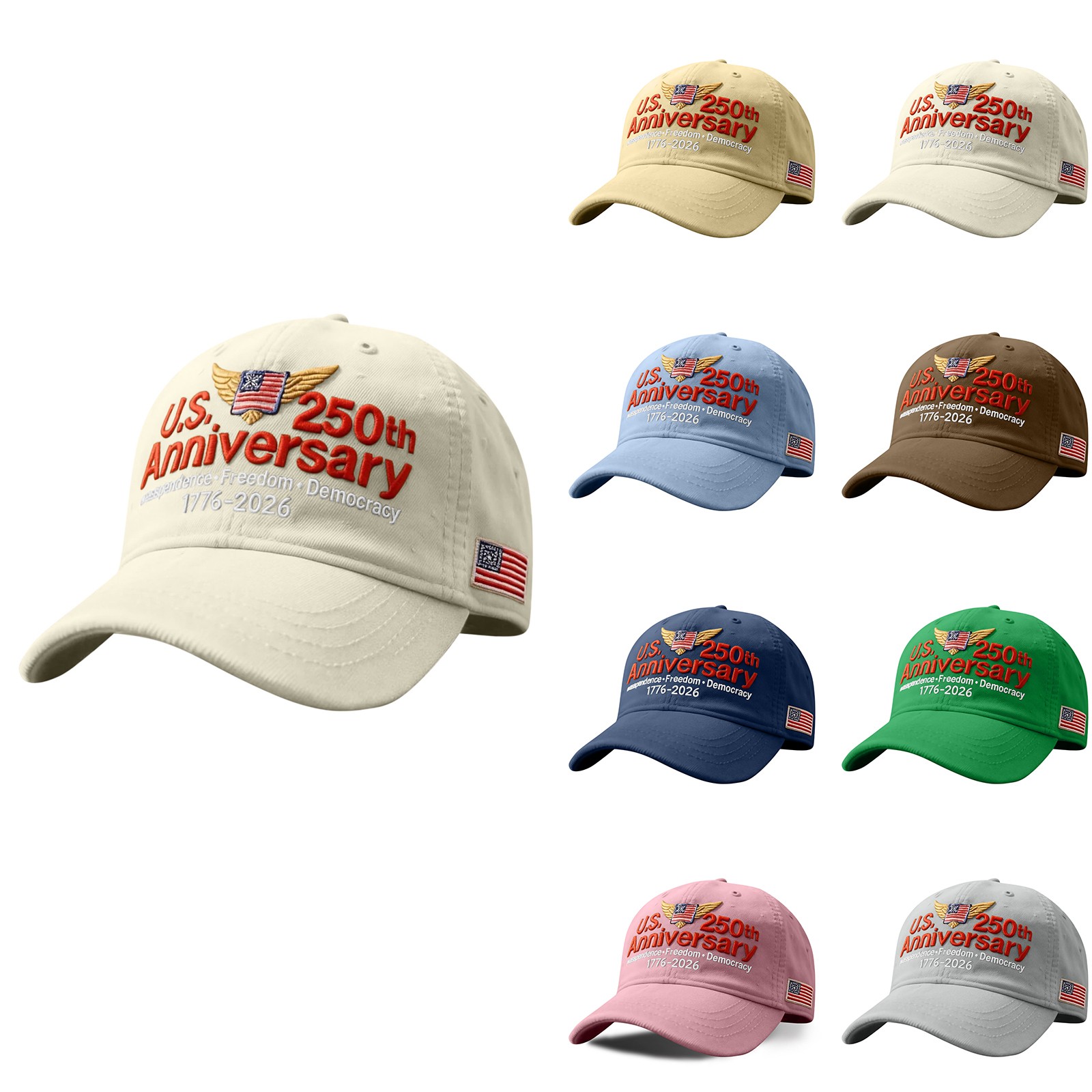 Casquette Baseball Patriotique - Thème 250e Anniversaire USA - Aigle, Drapeau - Taille Réglable - Pour Hommes Et Femmes