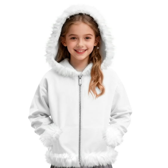 LTTVQM Chritsmas Hoodies for Boys Girls Cute Fleece Sherpa Lined Zip Up Santa Pullover Tops Loose Fit Long Sleeve Fashion Faux Fur Trim Furry Xmas Jacket White 11-12 Years