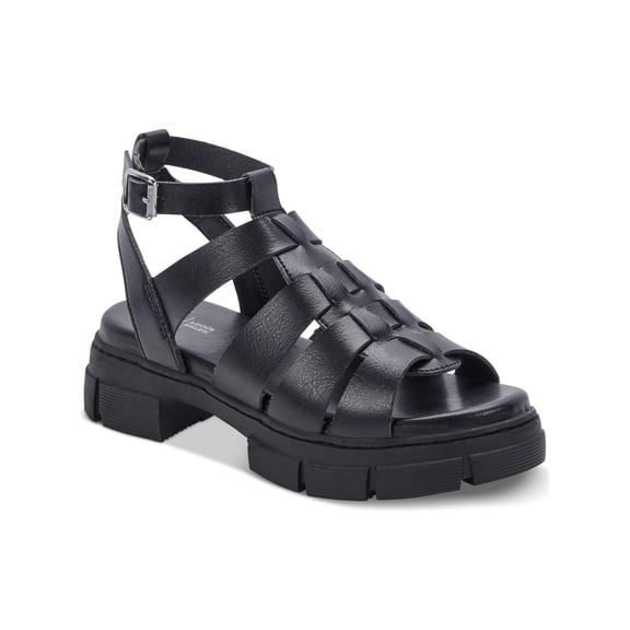 AQUA COLLEGE Womens Black Cushioned Hannah Round Toe Platform Slip On Sandals Shoes 10 M