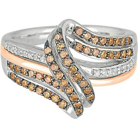 1/2 Carat T.W. Champagne and White Diamond 10kt White and Rose Gold Accent Ring