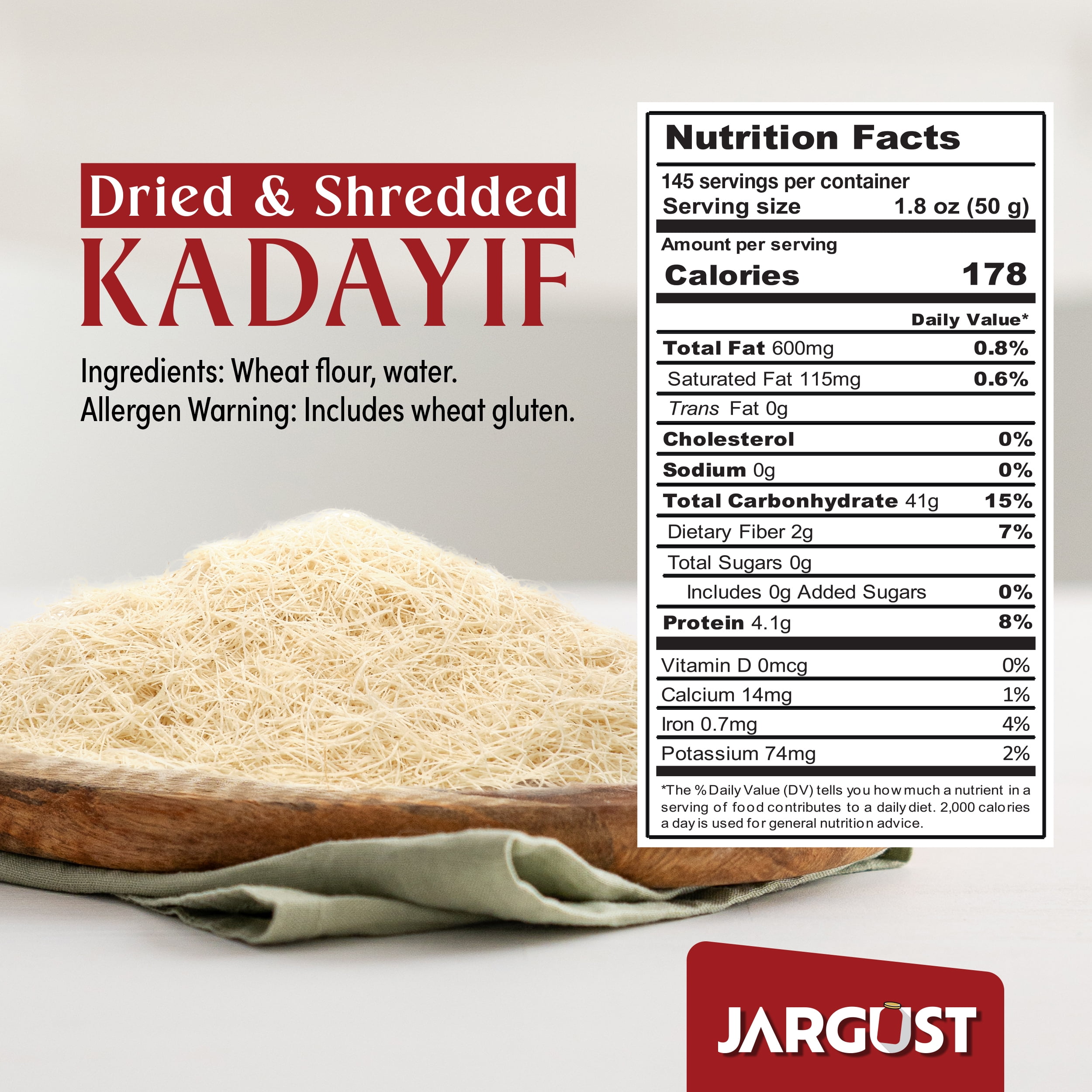 Jargust Bulk Dried & Shredded Kataifi, Shredded Fillo Dough, Pastry Dough, 16lb