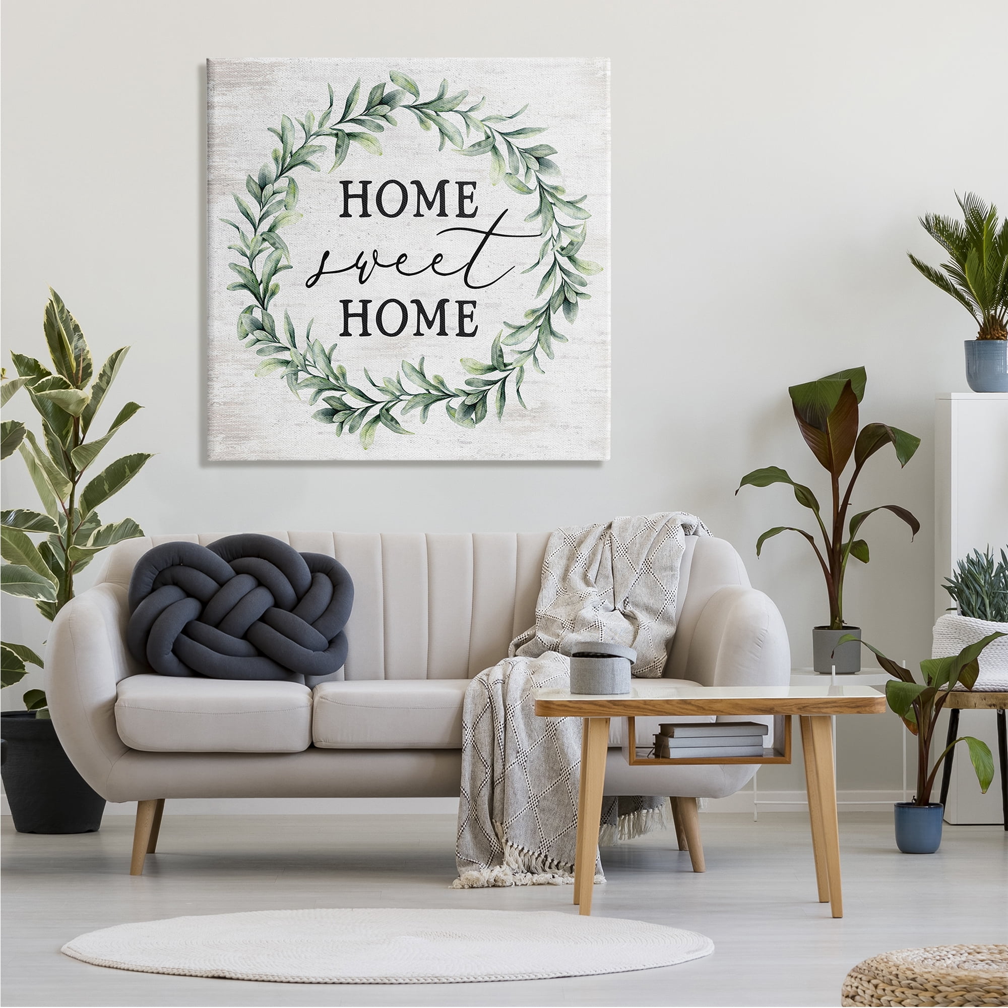 Stupell Industries Home Sweet Home Sentiment Green Botanical Farmhouse Wreath, 36 x 36,Design by Lettered and Lined
