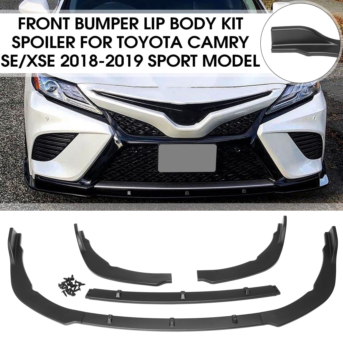 Front Bumper Lip Body Kit Splitter For Toyota Camry 2018-2020 SE XSE Black+Red 
