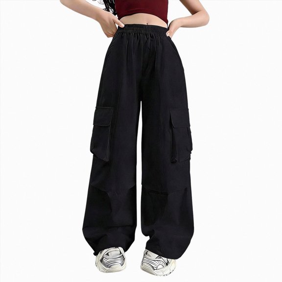 7-8 Years Juniors Girls' Baggy Trousers Cargo Trousers Girls' Casual Jogging Bottoms Cargo Trousers Casual Sweatpants Black Casual Pants
