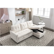 JERFIT Reversible L-Shape Sleeper Sofa Bed with Storage Chaise, Velvet Upholstery, Beige Convertible Sectional Couch for Living Room