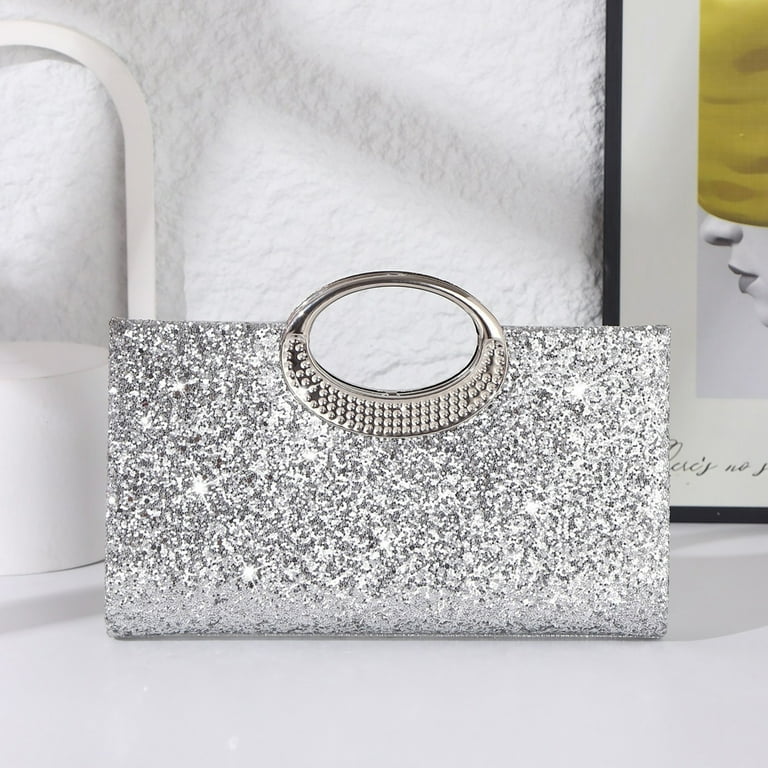 Jaucin Wedding Clutch Silver Purse for Women Evening Dress Purses Formal