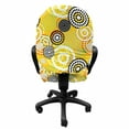thumbnail image 3 of Geometric Office Chair Slipcover, Retro Unusual Psychedelic Style Ring Shaped Dots and Spots in Various Colors Image, Protective Stretch Decorative Fabric Cover, Standard Size, Mustard, by Ambesonne, 3 of 5
