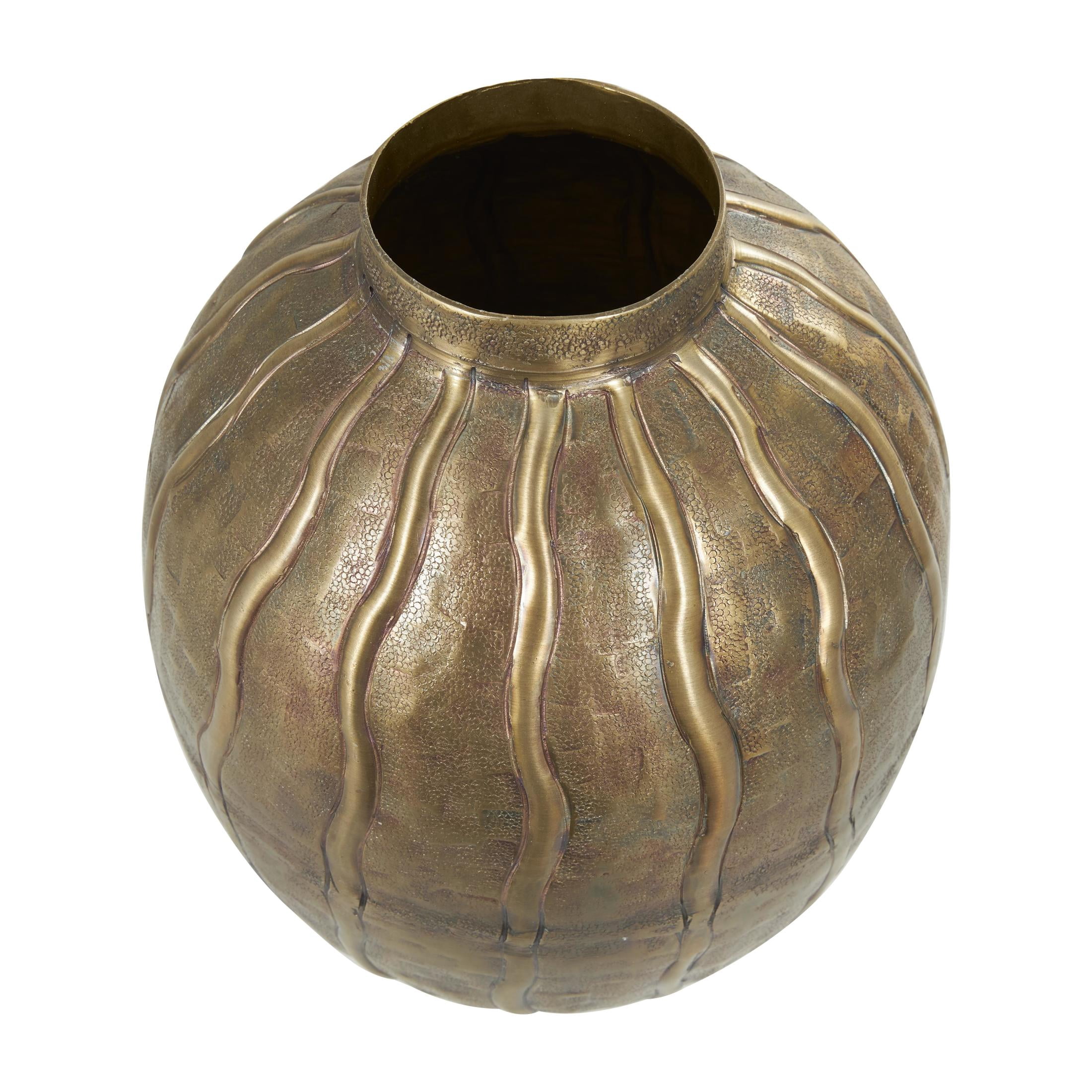 DecMode 12" Snakeskin Inspired Brass Metal Vase with Dimensional Wavy Accents