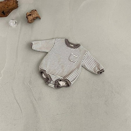 

DanceeMangoo New Baby Long Sleeve Bodysuit Autumn Cotton Infant Girl Striped Jumpsuit Toddler Boy Casual Clothes Loose Baby Onesie 0-24M