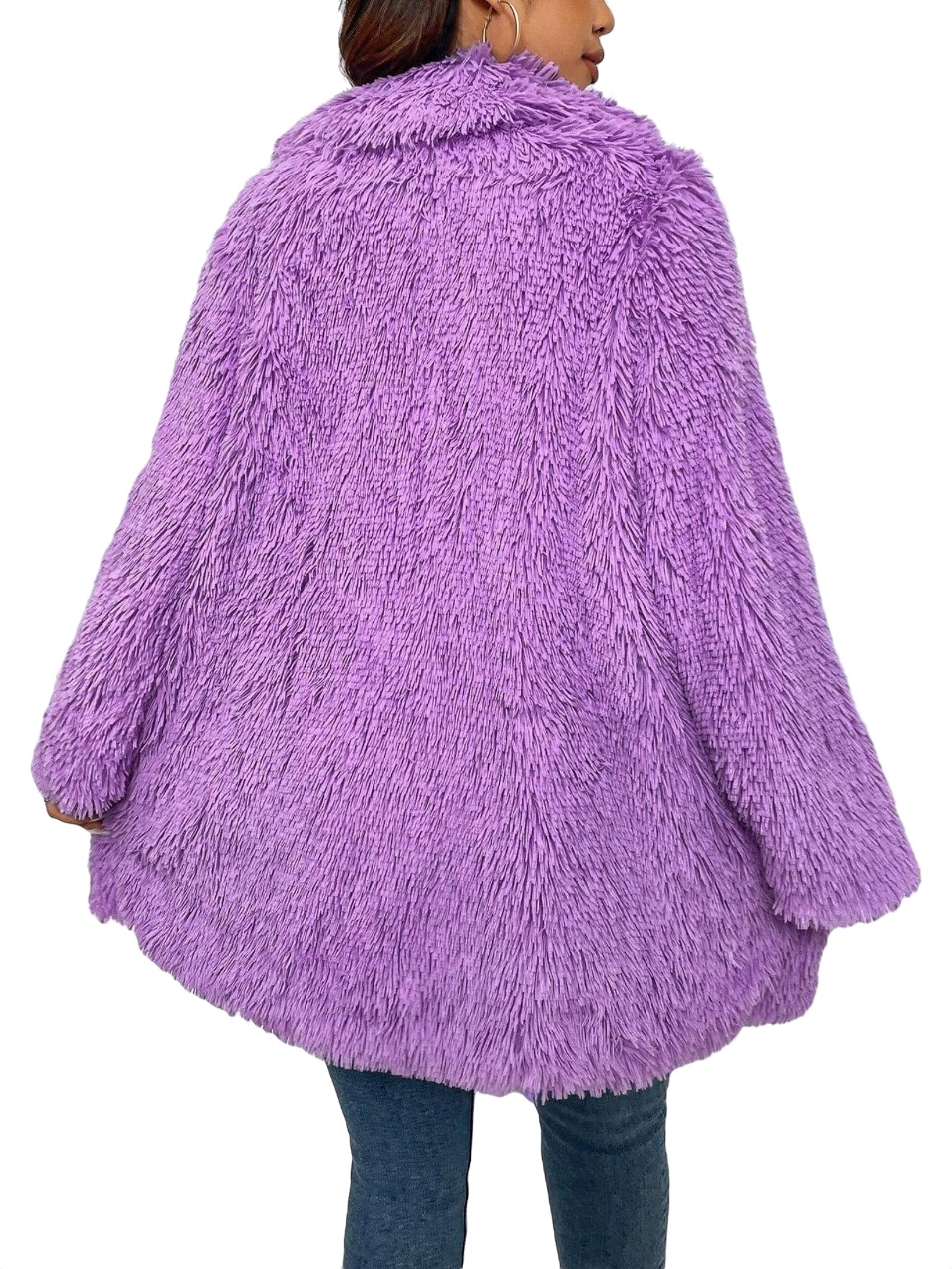 Plain Lapel Neck Long Sleeve Purple Plus Size Faux Fur Coats (Women's ...