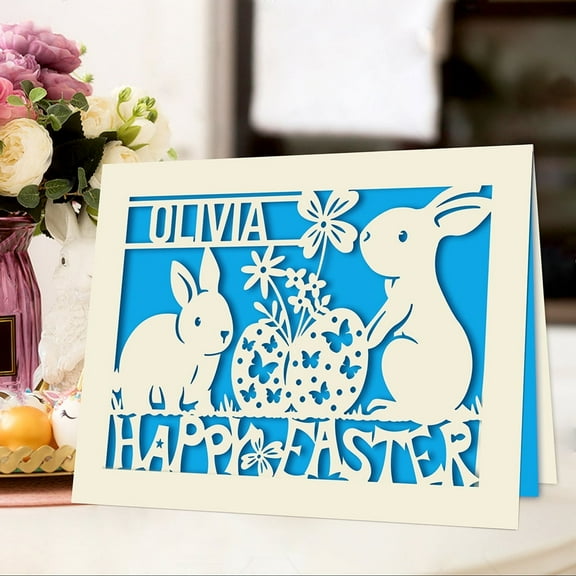Personalized Easter Card Funny Bunny Egg Custom Any Name Greeting Card Easter Gift for Son Daughter Grandson Grandaughter Children