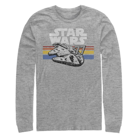 Men's Star Wars Millennium Falcon 77' Vintage Stripes Long Sleeve Shirt Athletic Heather Large