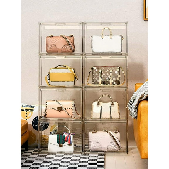NTGFU Closet Organizers and Storage Clear Handbag Storage, 1 Packs Acrylic Display Case , Plastic Storage Containers with Magnetic Door Box Organizers for Collectibles