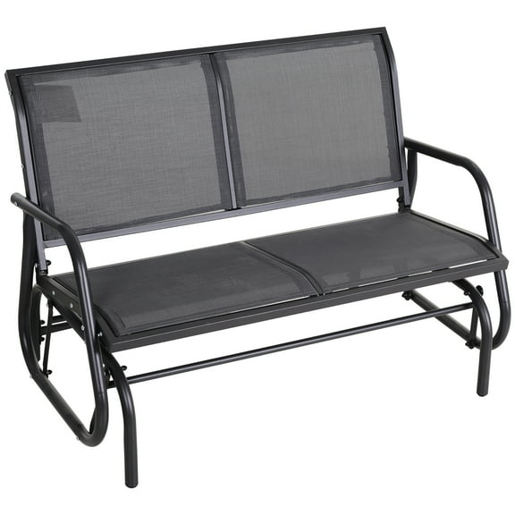 2-Person Outdoor Glider Bench, Patio Double Swing Rocking Chair Loveseat with Powder Coated Steel Frame, Breathable Mesh, 440 lbs Capacity, Grey