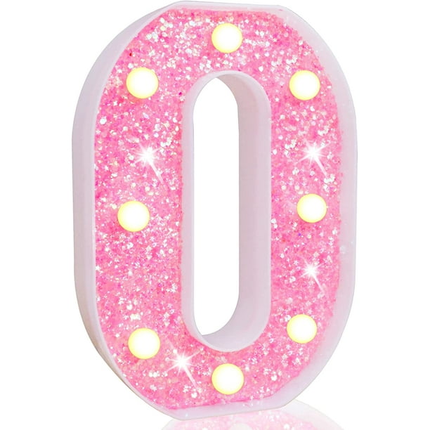 Pooqla Luces LED para Marquesina con Letras, Letras Rosas iluminadas, Letrero con Letras del Alfabeto con Purpurina, Funciona con Pilas para luz Nocturna, Fiesta de cumpleaños, Boda, Regalos para niña