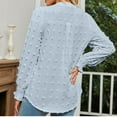 thumbnail image 7 of Fall Shirts for Women Long Puff Sleeve V Neck Solid Color Tops Swiss Dots Lightweight Thin Tunic Blouses T Shirts, 7 of 7