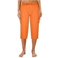 thumbnail image 2 of Lenpel Women's Cargo Capri Pants Elastic High Waited Drawstring Straight Leg Hiking Shorts Casual Bermuda Shorts, 2 of 7