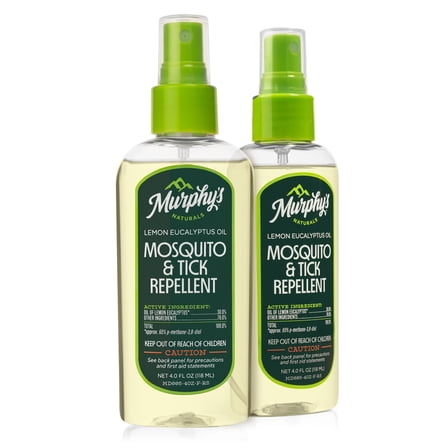 Murphy’s Naturals Plant-Based Mosquito & Tick Repellent Spray, Lemon Eucalyptus Oil, 4oz, 2 Pack