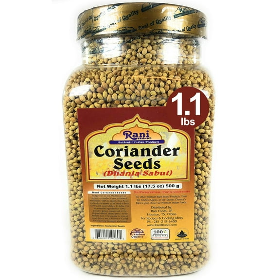 Rani Coriander (Dhania) Seeds Whole, Indian Spice 17.5oz (1.1lbs) 500g PET Jar ~ All Natural | Gluten Friendly | NON-GMO | Vegan | Indian Origin