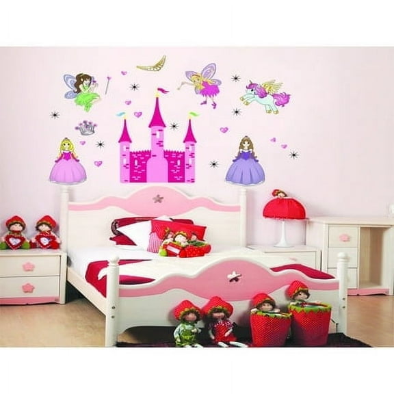 Cartoon Fairy Magic Castle Wall Decal DIY PVC Transparent Film for Kindergarten Living Room Children's Room TV Sofa Background Wall Art Decors Window Dressing Living Room