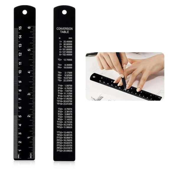 Metal Ruler,Tutuviw 6 Inch Black Aluminum Straight Edge Rulers,Drafting Scale Machinist Ruler with Centimeters, Millimeters, Inches and Conversion Table,for Office Students Machinist