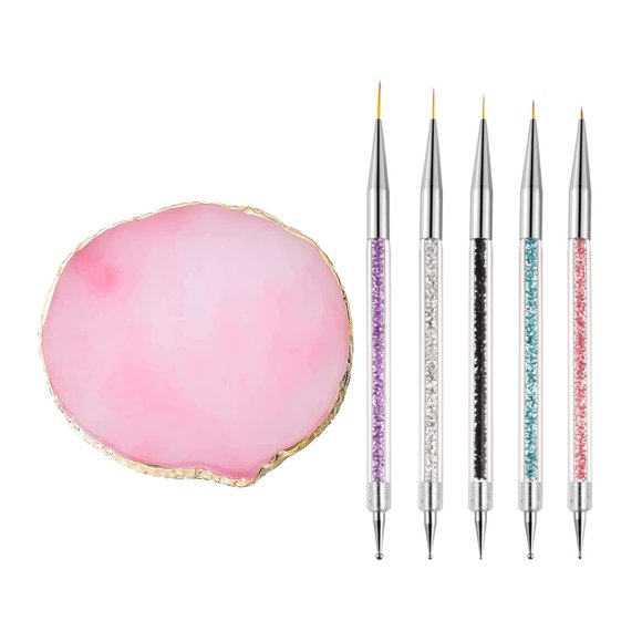 Mcduyant - 5 bolígrafos para esmalte de uñas, paleta de resina para decoración de uñas, soporte para uñas, paleta de mezcla, pinceles para diseño de uñas