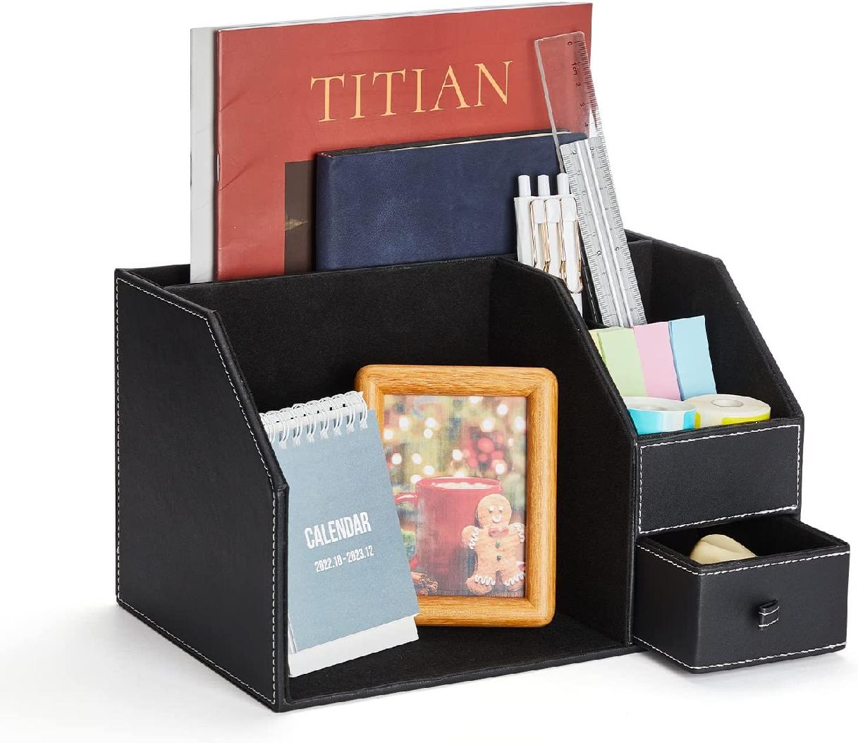 PU Leather Desk Organizer , Office Supplies Desk Accessories