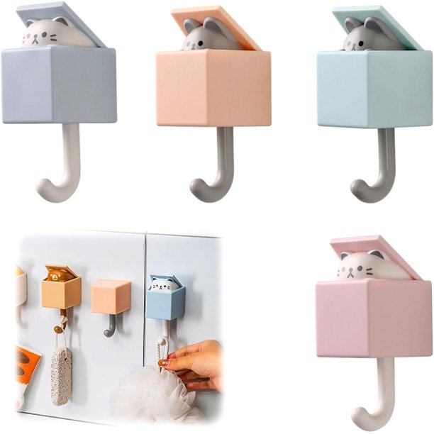 4 piezas de ganchos de pared de animales lindos ganchos adhesivos creativos ganchos de gato ganchos adhesivos de animales retráctiles para perchero de niños decoración de pared sin drenar