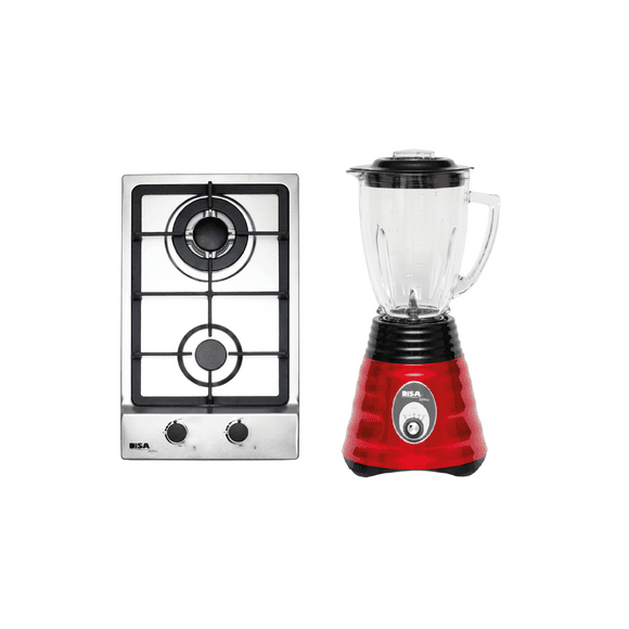 Combo DISA HOME Parrilla a Gas 2 Quemadores Acero Inox y Licuadora ESSENTIAL 2 Vel