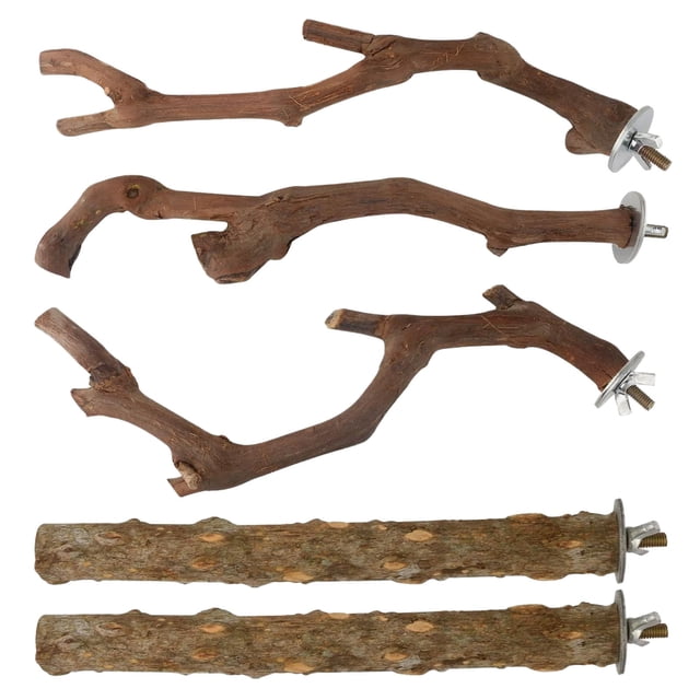 Parrot Toys Natural Wood Bird Stand 5pcs Set for Small to Medium Birds Practical Training Branches Chewing Sticks for Cage Exercise 5PCS