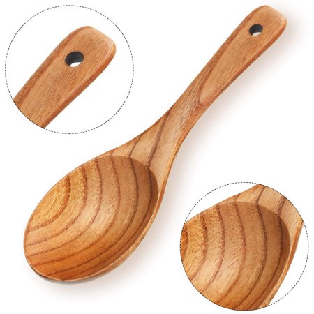 

4 Pieces Wood Spoons 21.5cm Wooden Rice Paddle Versatile Serving Spoon Non Stick Heat Resistant Cooking Spoon