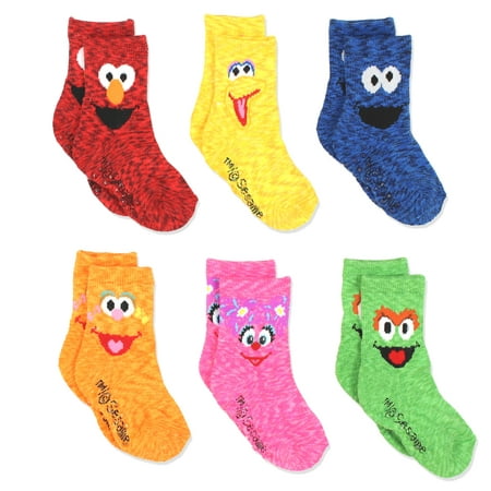 Sesame Street Elmo Boys Girls Multi Pack Crew Socks with Grippers