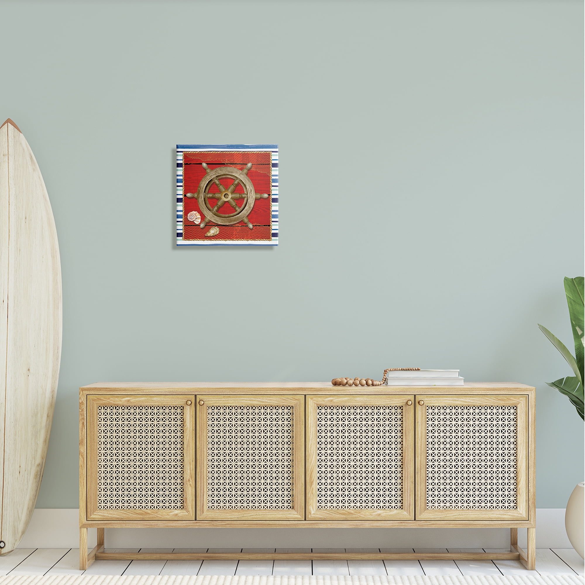 Stupell Nautical Boat Helm Striped Maritime Landscape Painting Gallery Wrapped Canvas Print Wall Art