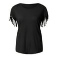 thumbnail image 5 of Alitao Tshirts Shirts Blouses for Women Dressy Casual Womens Casual Fashion Western Fringe Slim Fit T Shirt Short Sleeves Cotton Shirts Summer Tops Black L, 5 of 5