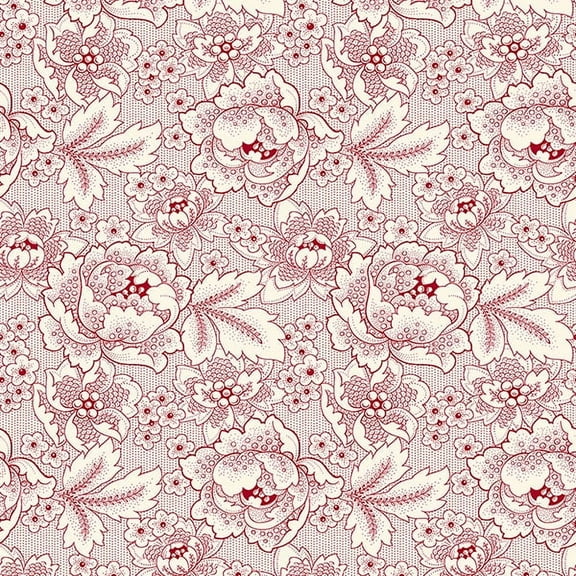 Quilting Treasures Colebrook Peony Floral Pico Cream Red 100% Cotton Fabric sold by the yard