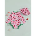 thumbnail image 6 of Toddler Baby Girl Fruit Swimsuit Strawberry/Watermelon Print Bow Ruffle Long Sleeve Swimwear Infant Newborn Rash Guard Bathing Suit, 6 of 9