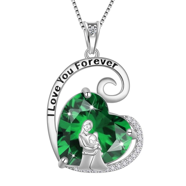 Juwaliy Collar Madre E Hija Plata de Ley 925 Corazón Verde Esmeralda Piedra de Nacimiento de Mayo Dije Joyería Mujer Mamá Navidad Cumpleaños Regalo Del Día de la Madre